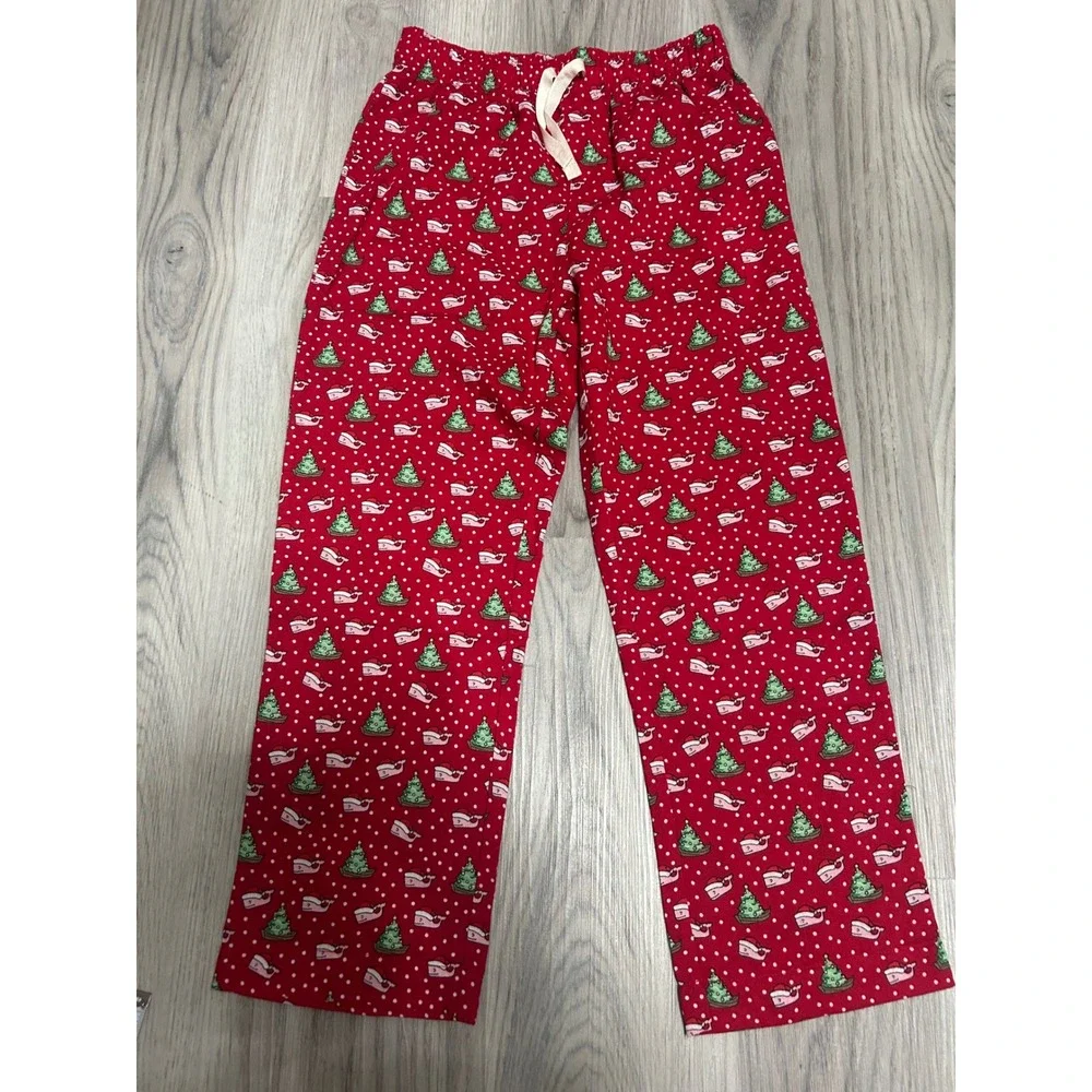Vineyard Vines kids Santa Whale Flannel Loungewear Pant Cotton M Red‎ Christmas